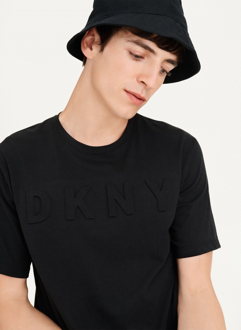 Black Dkny Stamped Logo Men's T Shirts | X5724745