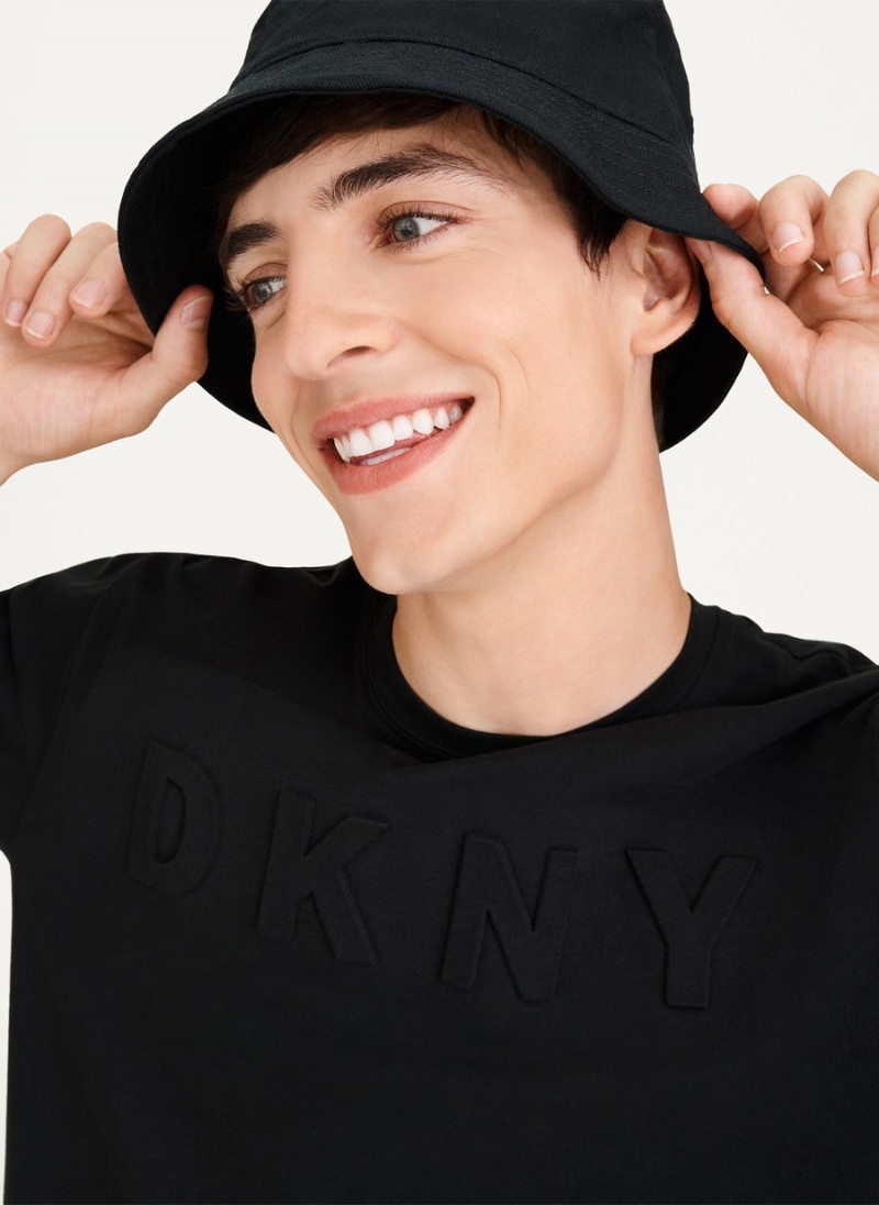 Black Dkny Stamped Logo Men's T Shirts | X5724745