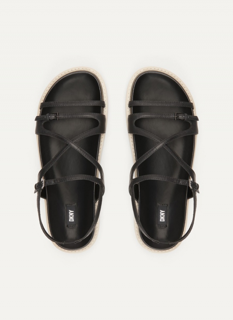 Black Dkny Strappy Flat Form Women's Sandals | P1351655