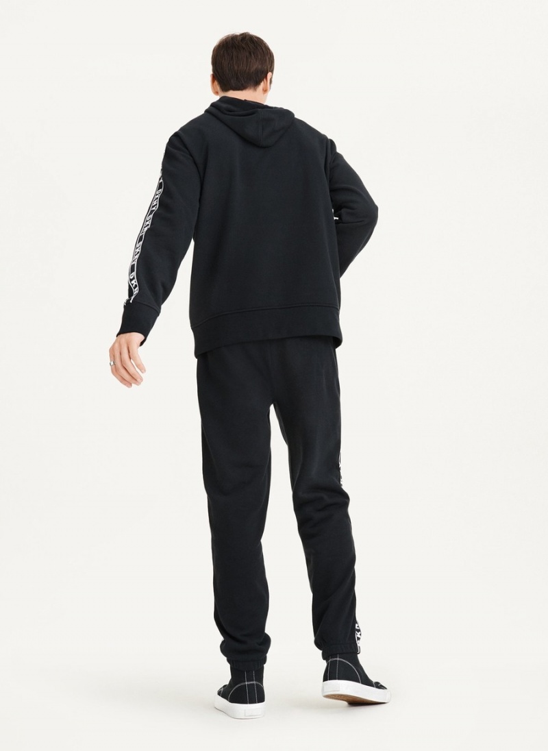 Black Dkny Taped Logo Men's Hoodie | O0575689