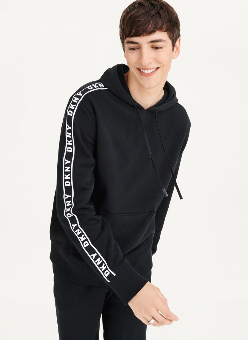 Black Dkny Taped Logo Men\'s Hoodie | O0575689