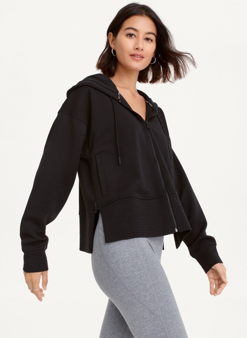 Black Dkny Tech Ottoman Full Zip With Pockets Women's Hoodie | G2674785