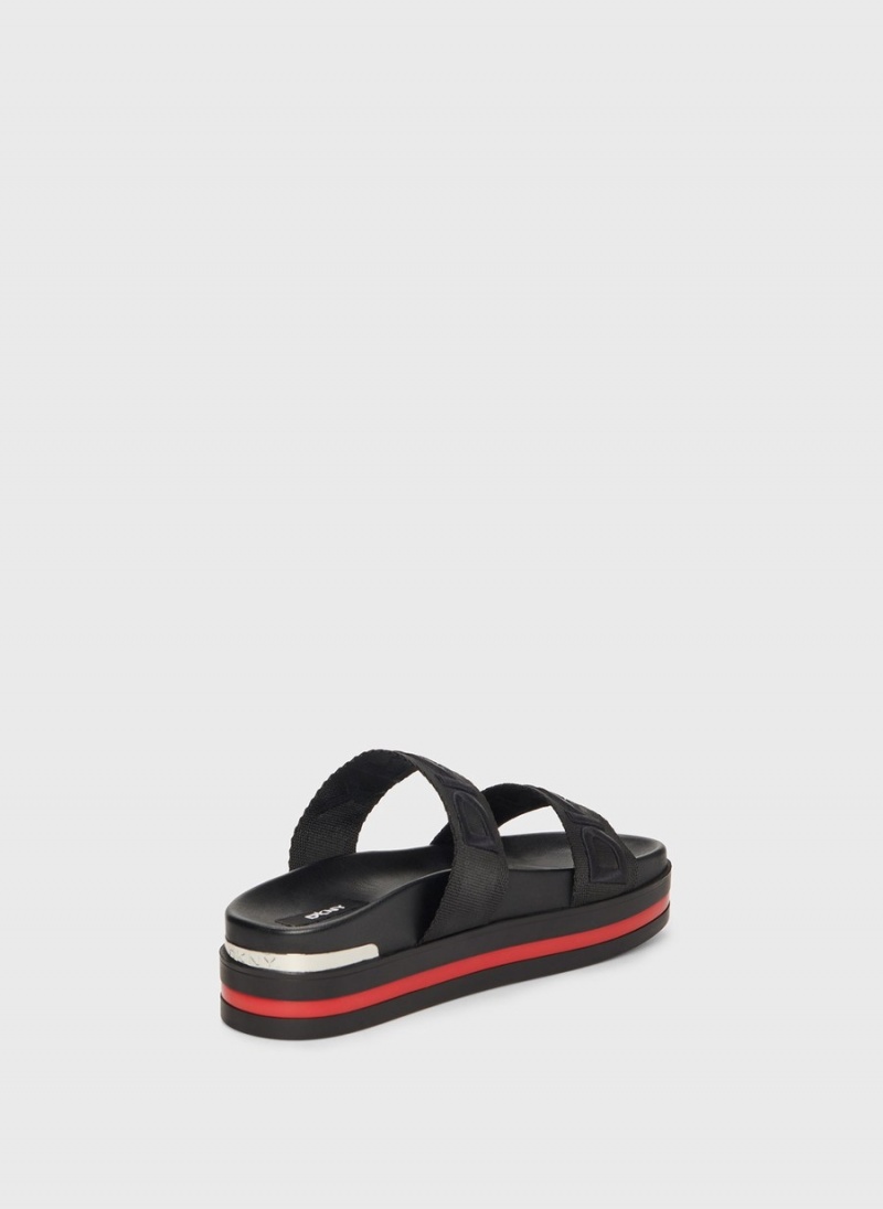 Black Dkny Tee Double-Strap Women's Sandals | D4571394