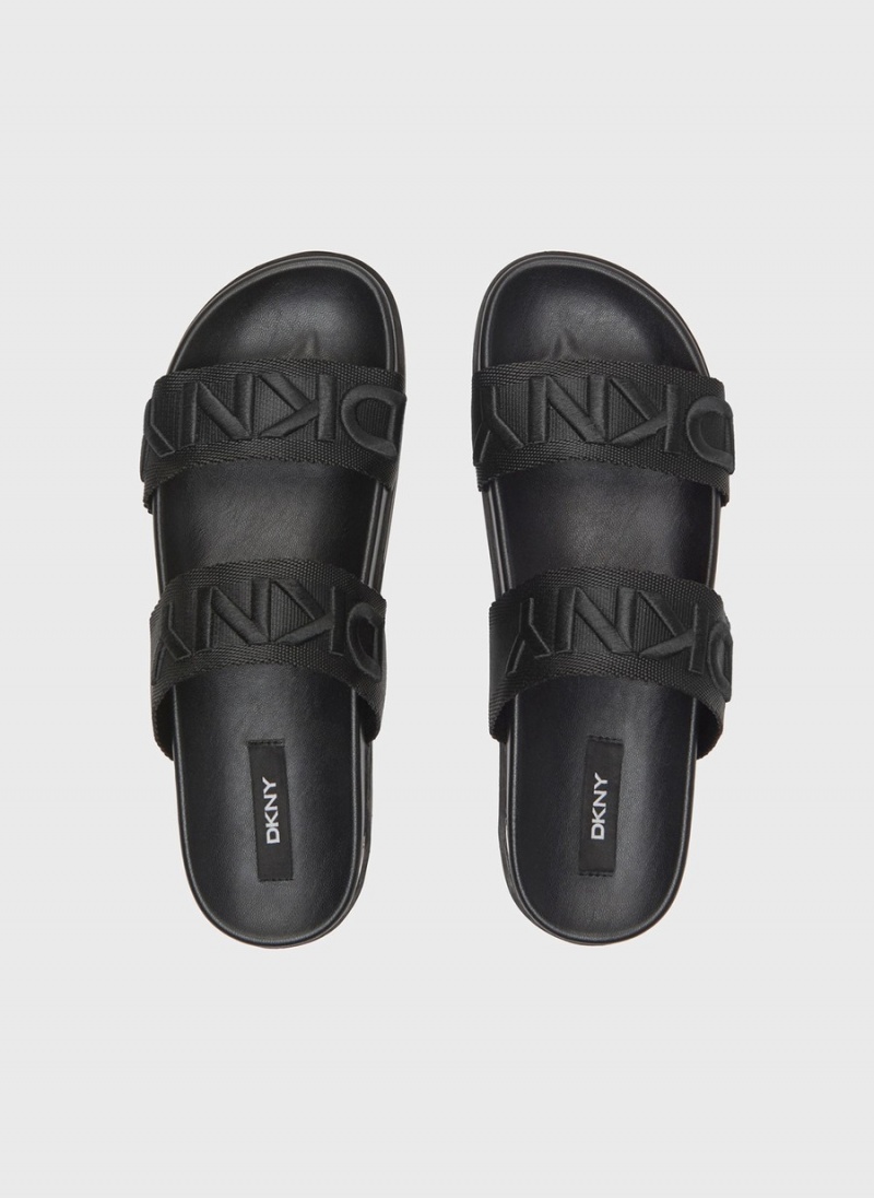 Black Dkny Tee Double Band Women's Slides | E0756793