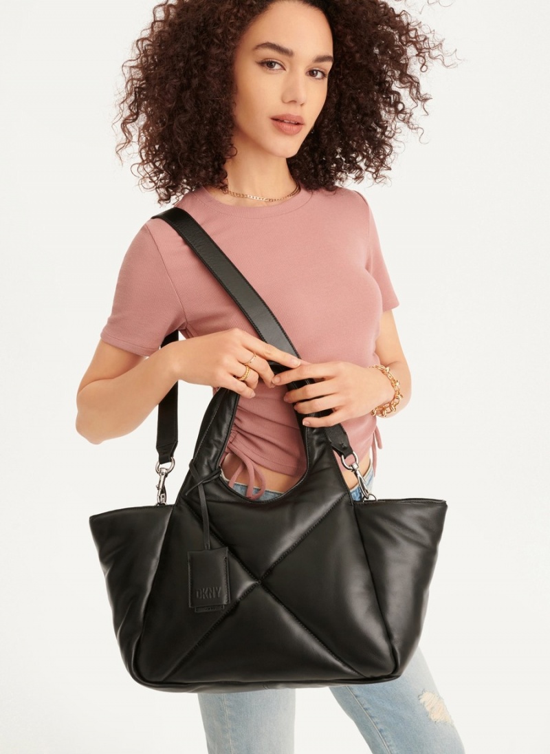 Black Dkny The Medium Quilt Effortless Women's Tote Bags | W1593720