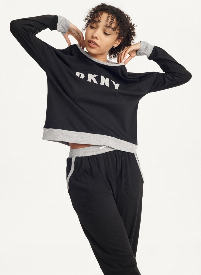 Black Dkny Top And Jogger Set Women's Pajamas | B7391868