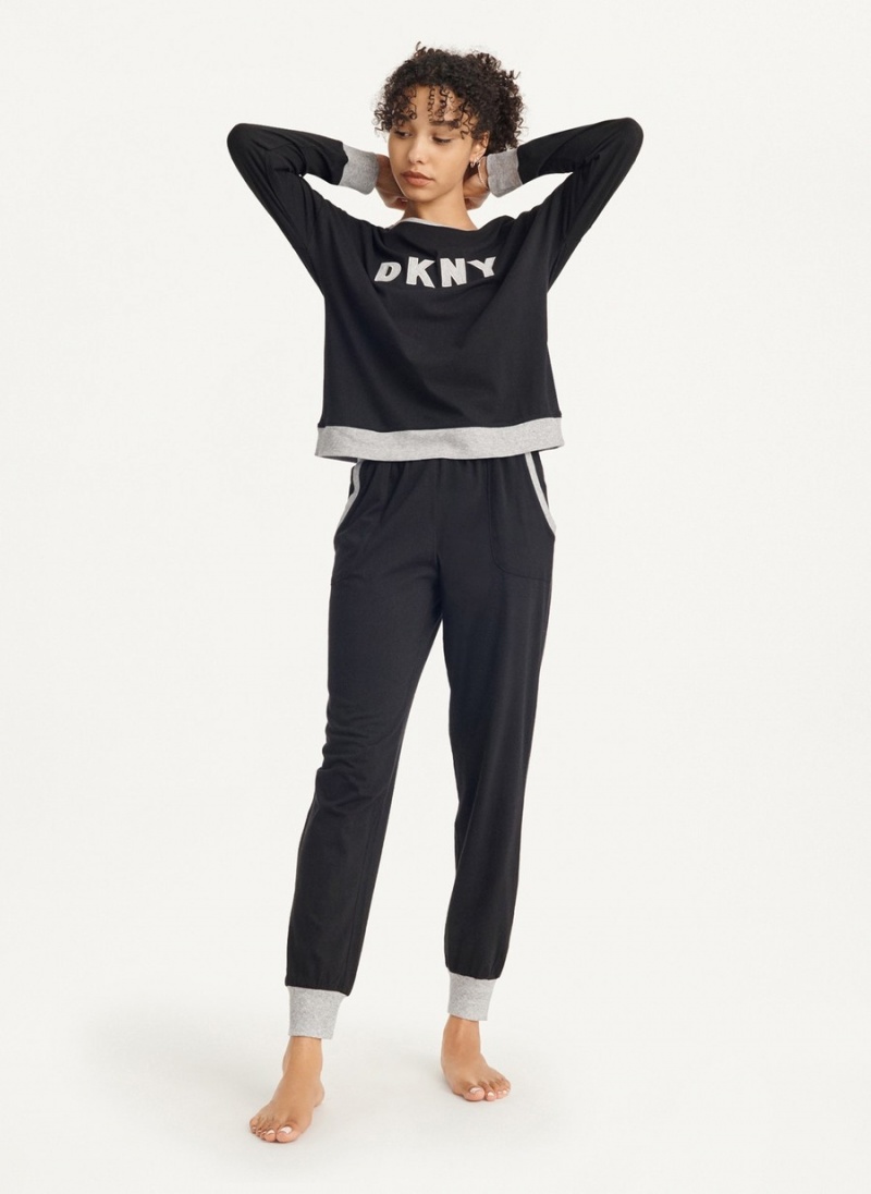 Black Dkny Top And Jogger Set Women\'s Pajamas | B7391868