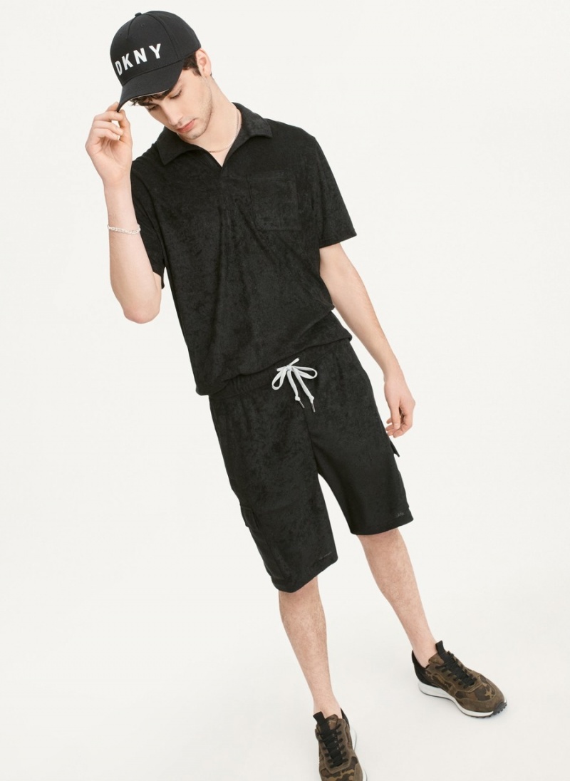 Black Dkny Toweling Cargo Men's Shorts | H3262590