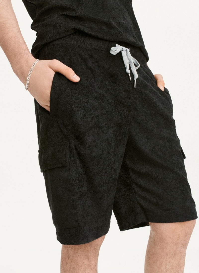 Black Dkny Toweling Cargo Men's Shorts | H3262590