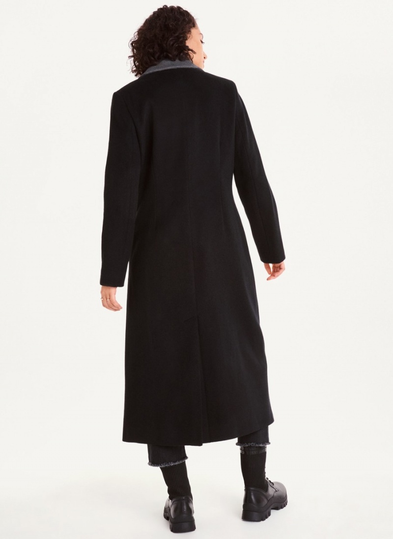 Black Dkny Two Tone Maxi Wool Women's Coats | Z7541260