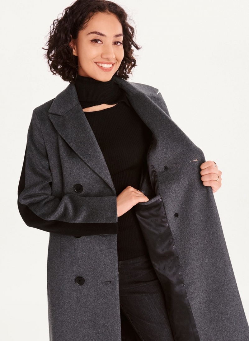 Black Dkny Two Tone Maxi Wool Women's Coats | Z7541260