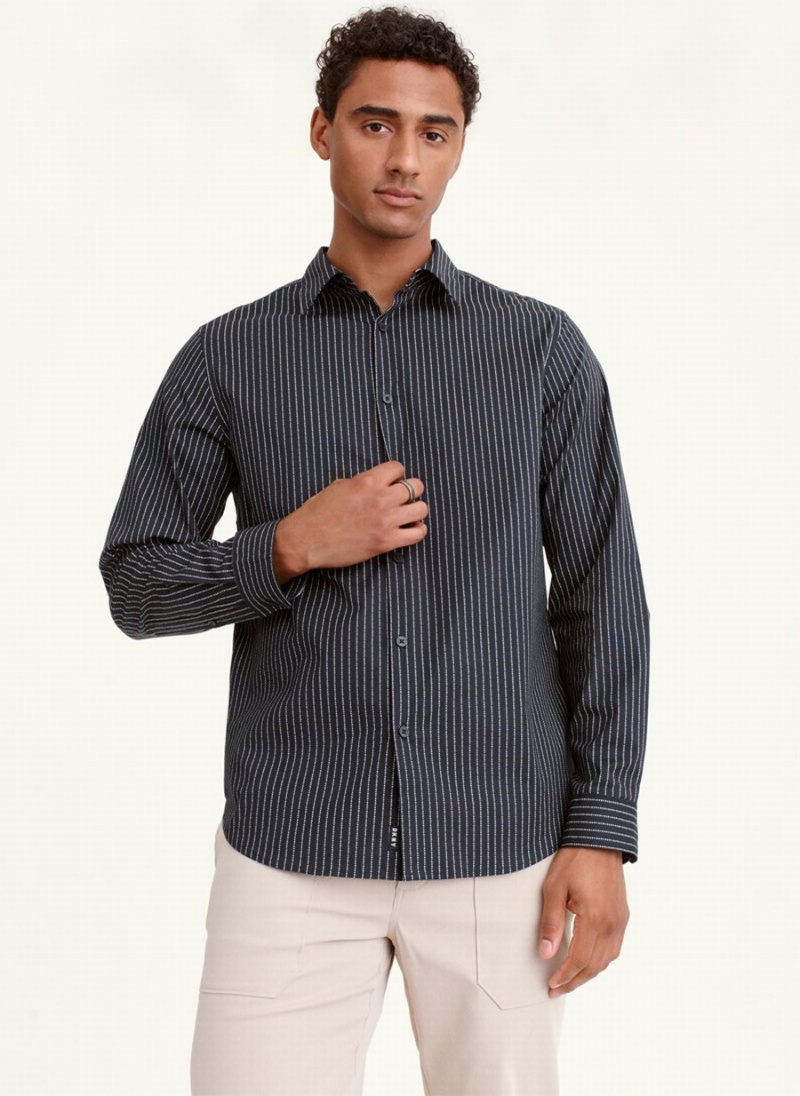 Black Dkny Vertical Micro Logo Men's Shirts | V9641933