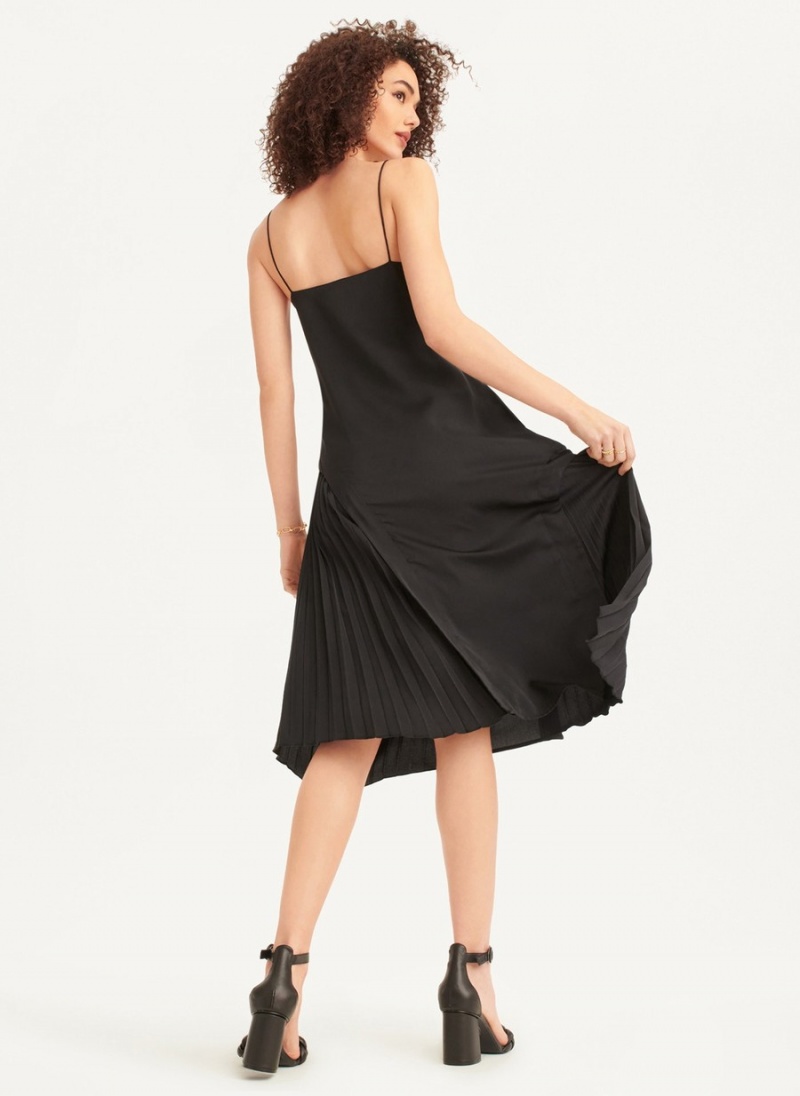 Black Dkny V-neck Asymmetrical Pleated Women's Dress | X1684193