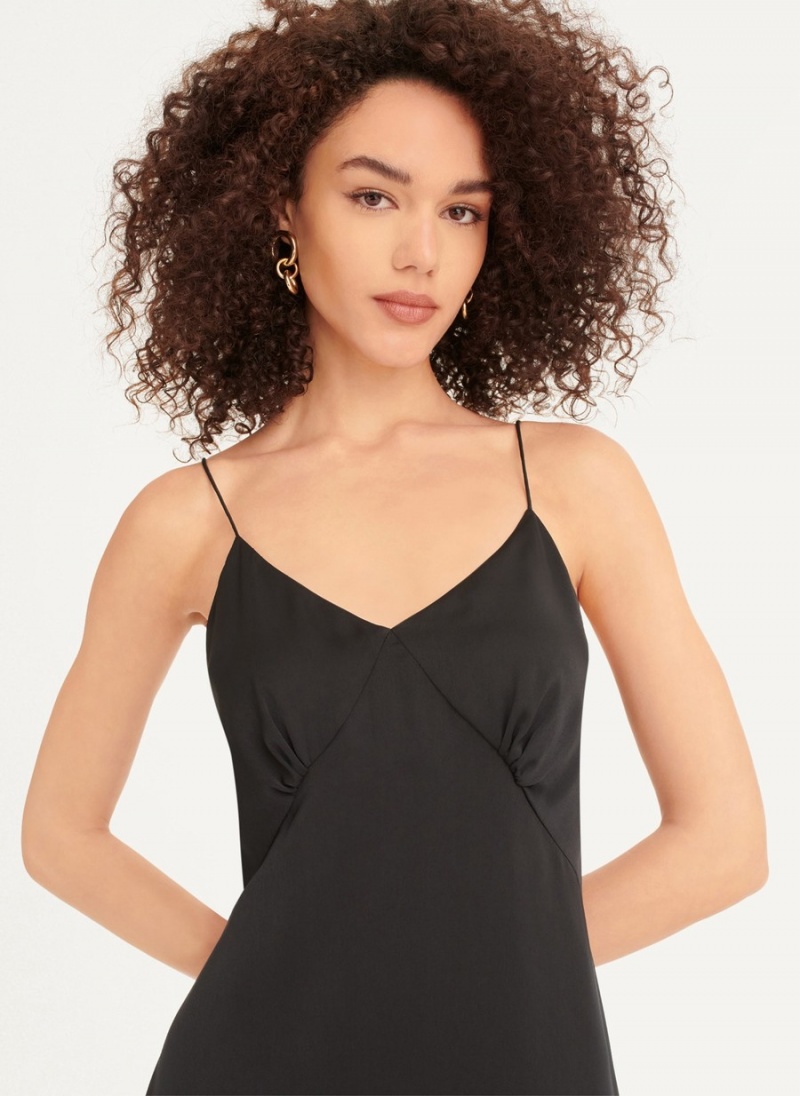 Black Dkny V-neck Asymmetrical Pleated Women's Dress | X1684193