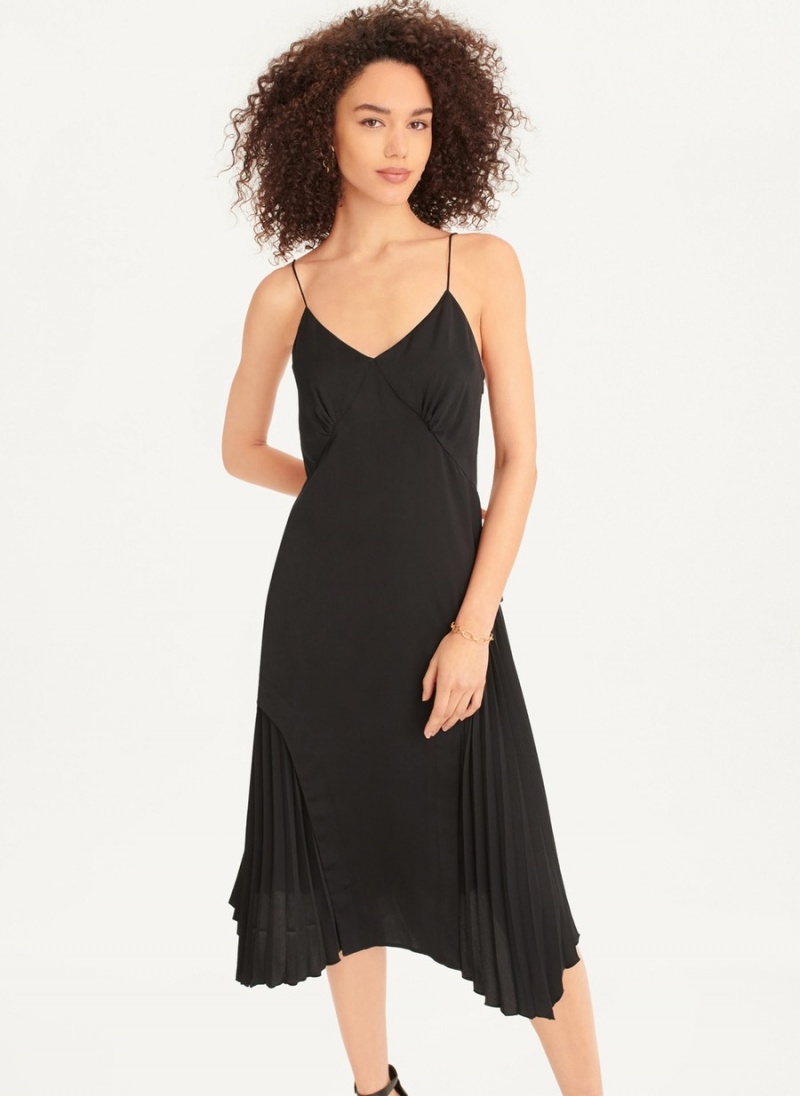 Black Dkny V-neck Asymmetrical Pleated Women's Dress | X1684193