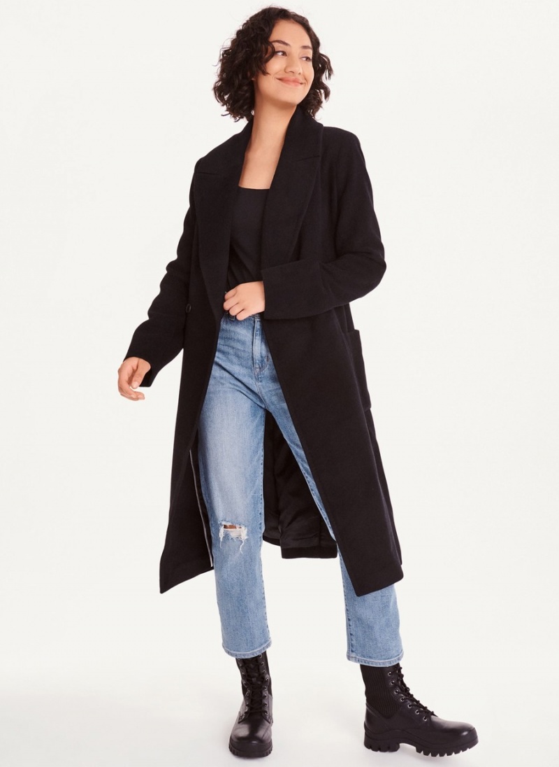 Black Dkny Wool Wrap Women's Coats | T8087528