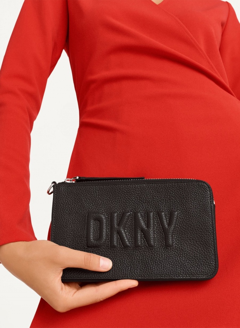 Black Dkny Wristlet Raised Logo Women's Clutch Bags | R6982991