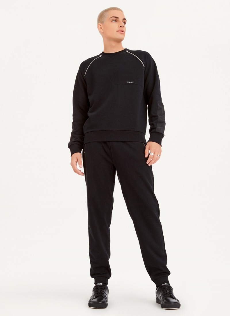 Black Dkny Zipper Detail Men's Sweatshirts | B3985498