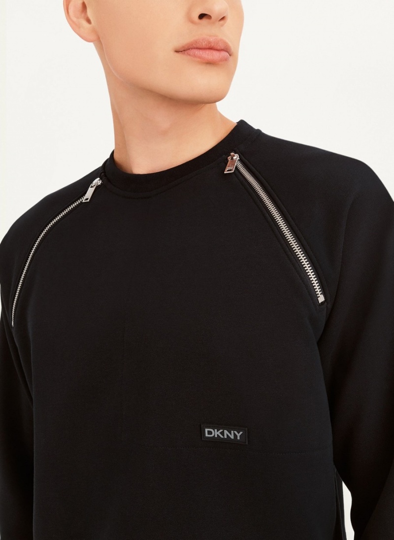 Black Dkny Zipper Detail Men's Sweatshirts | B3985498