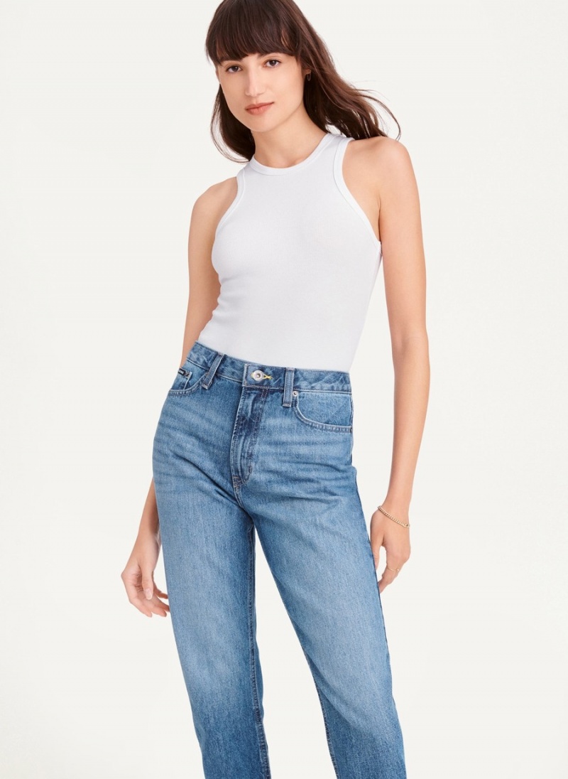 Blue Dkny Broome Cropped Distressed Women's Jeans | U2627792