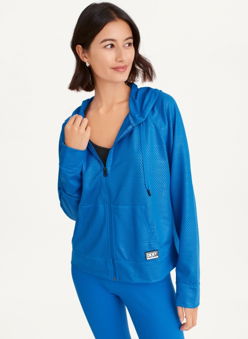 Blue Dkny Chintz Honeycomb Mesh Full Zip Women's Hoodie | I5597050