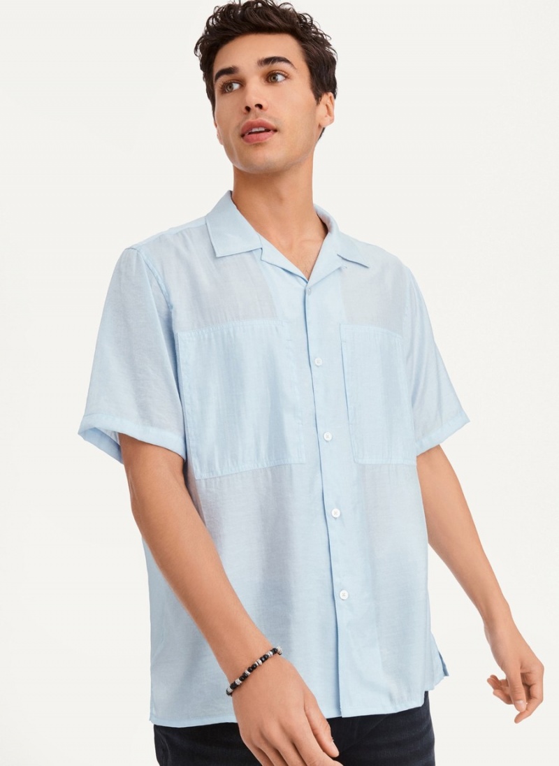 Blue Dkny Imitation Silk Camp Men's Shirts | P9477075