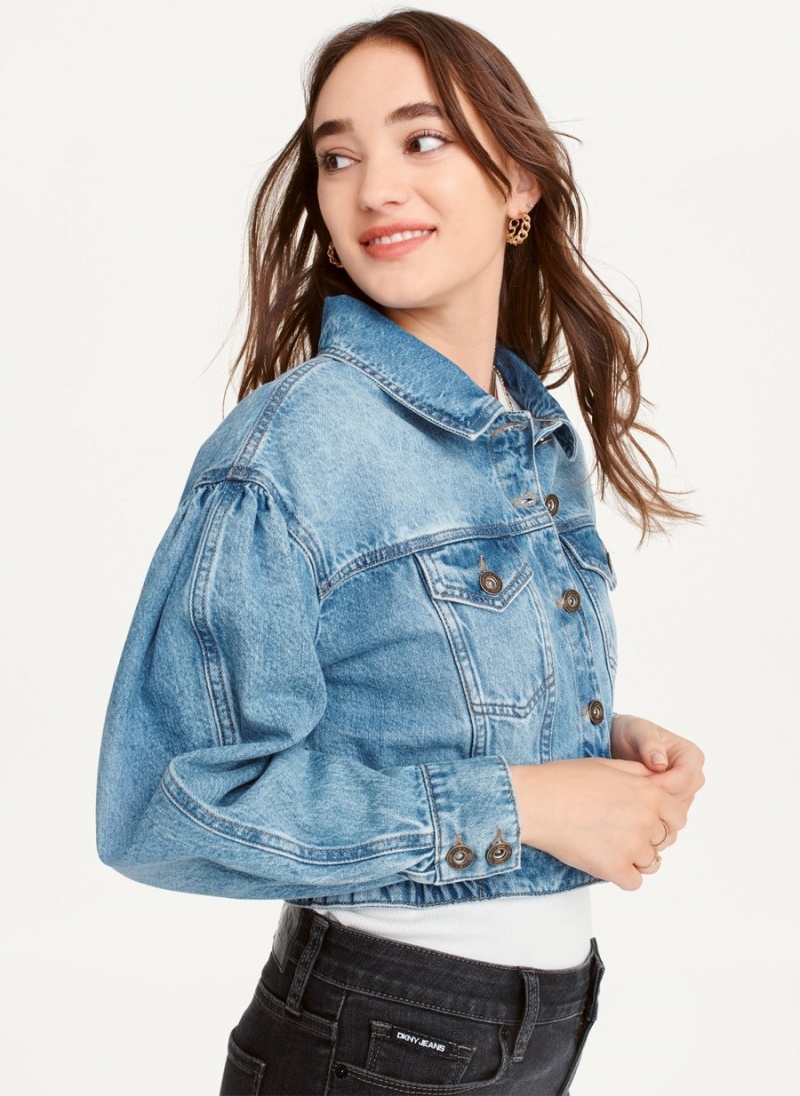 Blue Dkny Puff Sleeve Denim Women's Jackets | J0986398