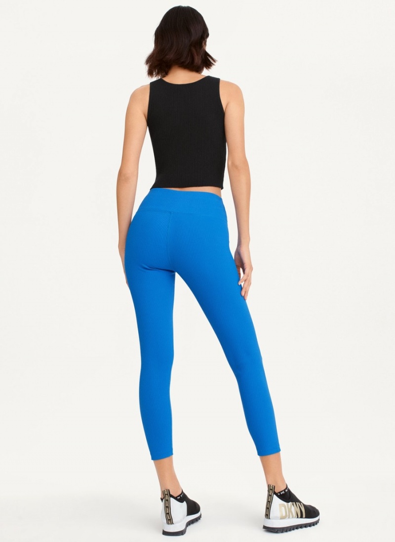 Blue Dkny Solid Rib High Waist 7/8 Women's Tight | U8230031