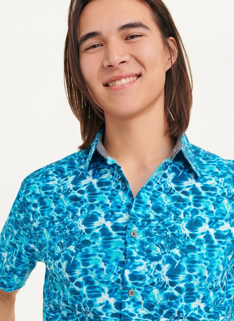 Blue Dkny Water Print Men's Shirts | G3250080