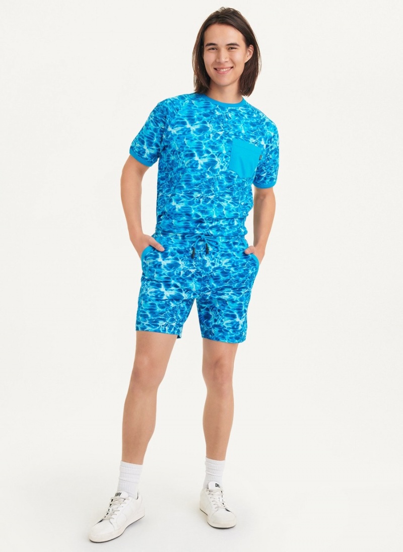 Blue Dkny Water Reflection Print Men's Shorts | K9200403