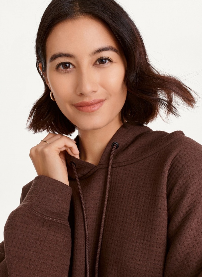 Brown Dkny Cropped Ottoman Knit Women's Hoodie | U1271177