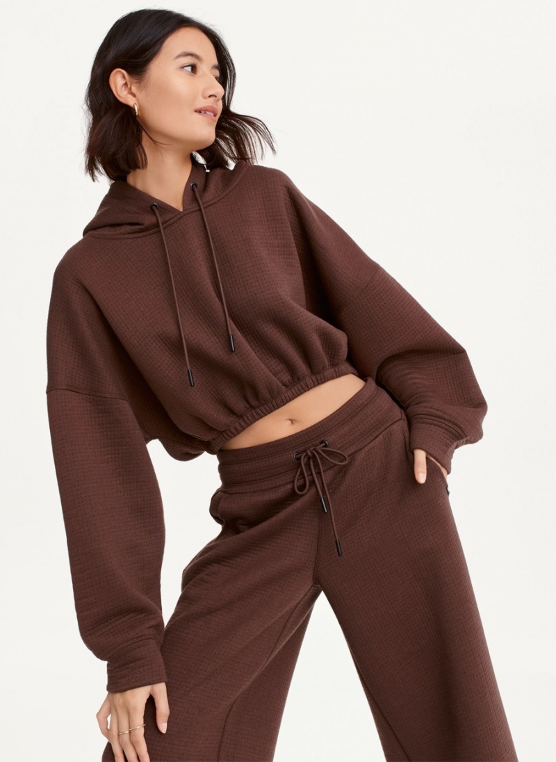 Brown Dkny Cropped Ottoman Knit Women's Hoodie | U1271177