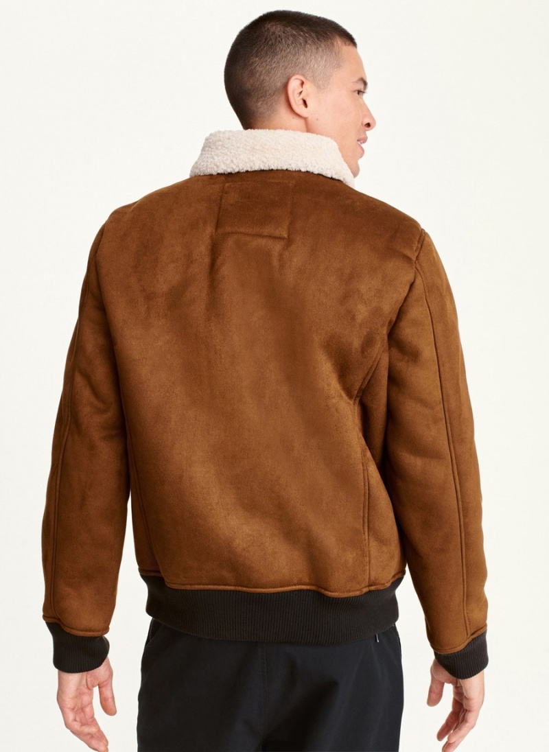 Brown Dkny Faux Shearling Bomber W Sherpa Men's Jackets | P7713871