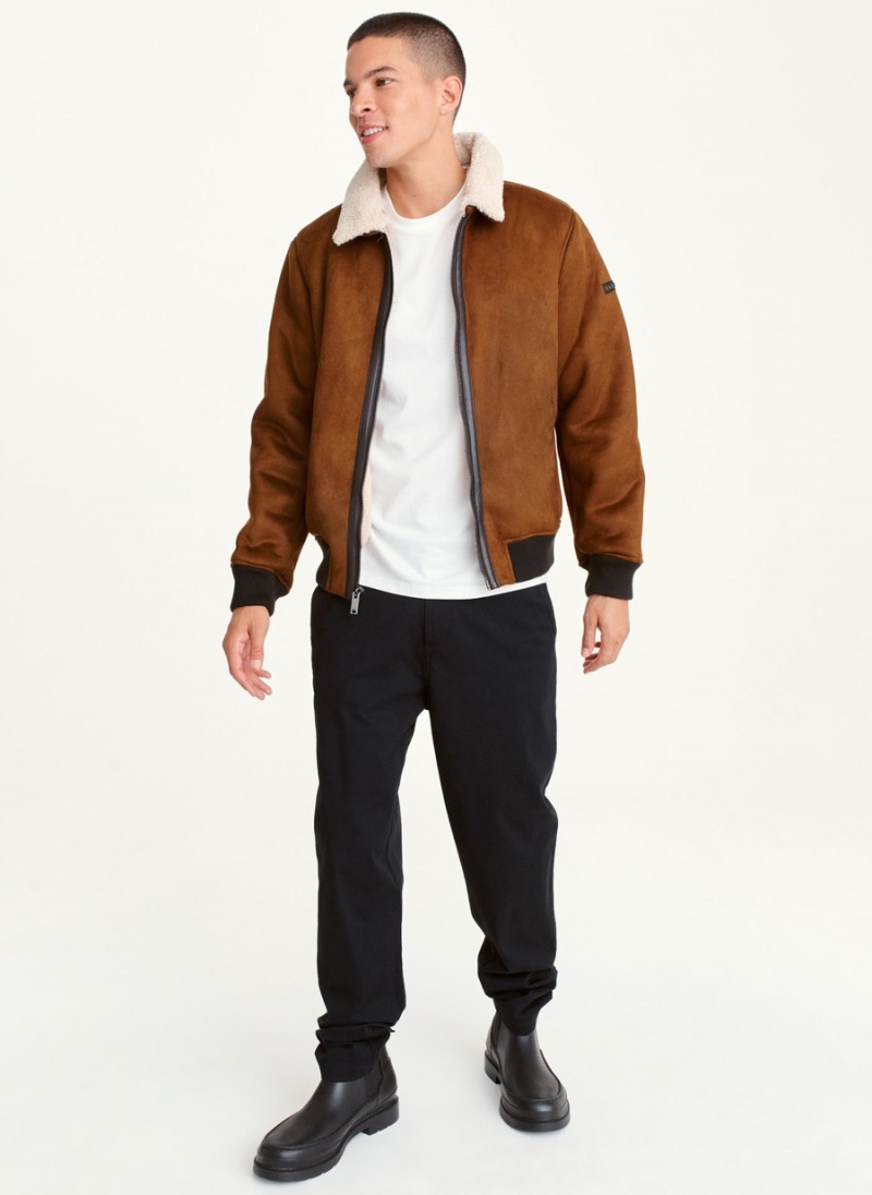 Brown Dkny Faux Shearling Bomber W Sherpa Men's Jackets | P7713871