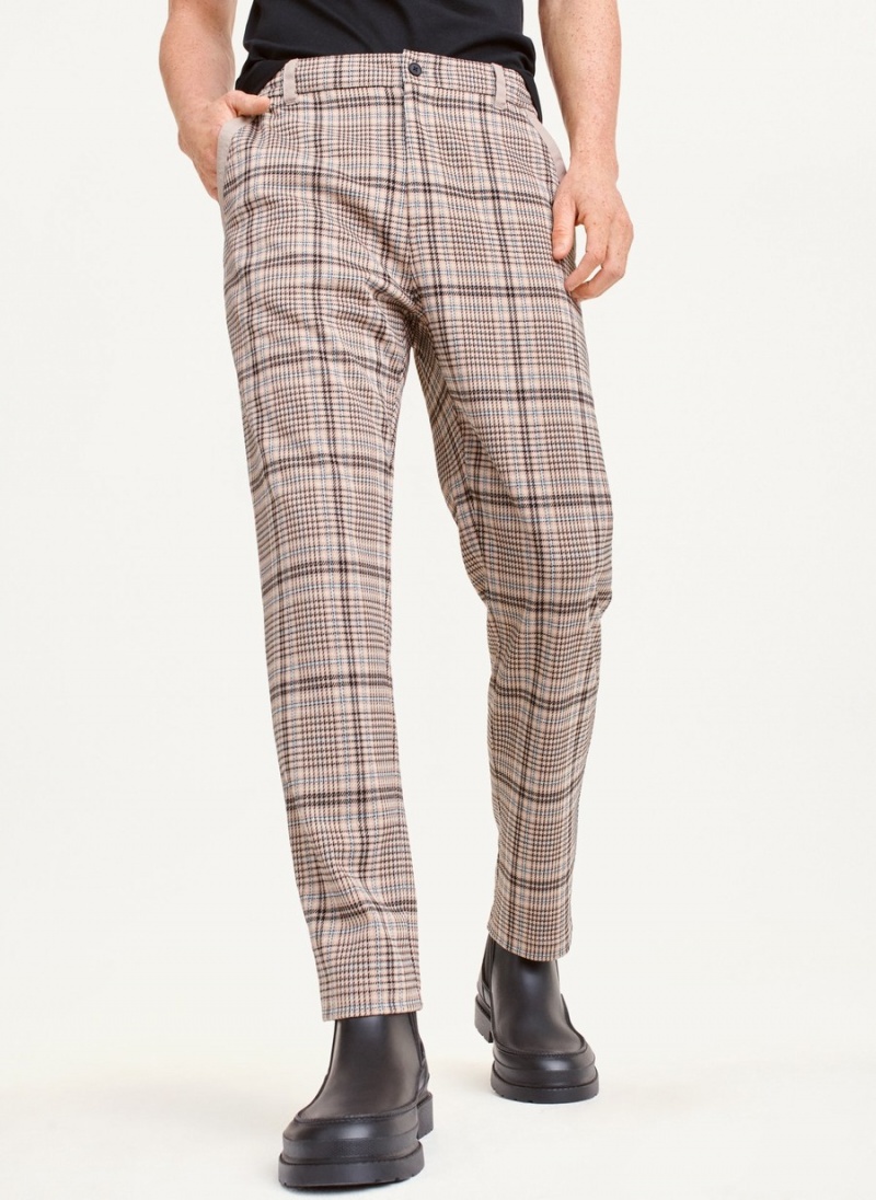 Brown Dkny Plaids Men\'s Pants | E1643188