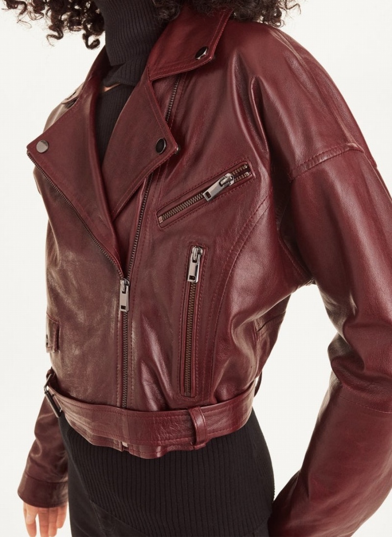 Burgundy Dkny Cropped Women's Biker Jacket | U0317255