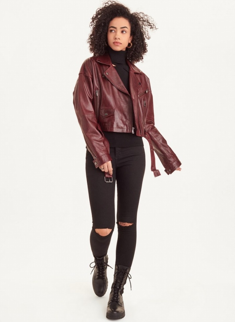 Burgundy Dkny Cropped Women's Biker Jacket | U0317255