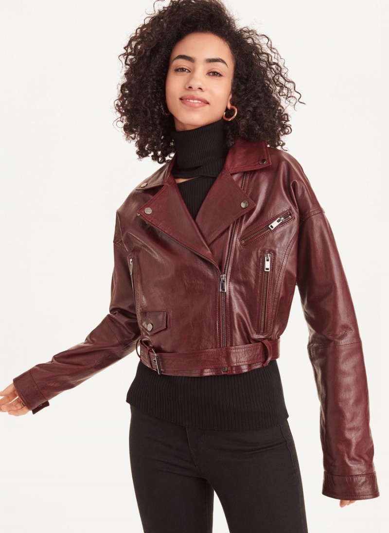 Burgundy Dkny Cropped Women\'s Biker Jacket | U0317255