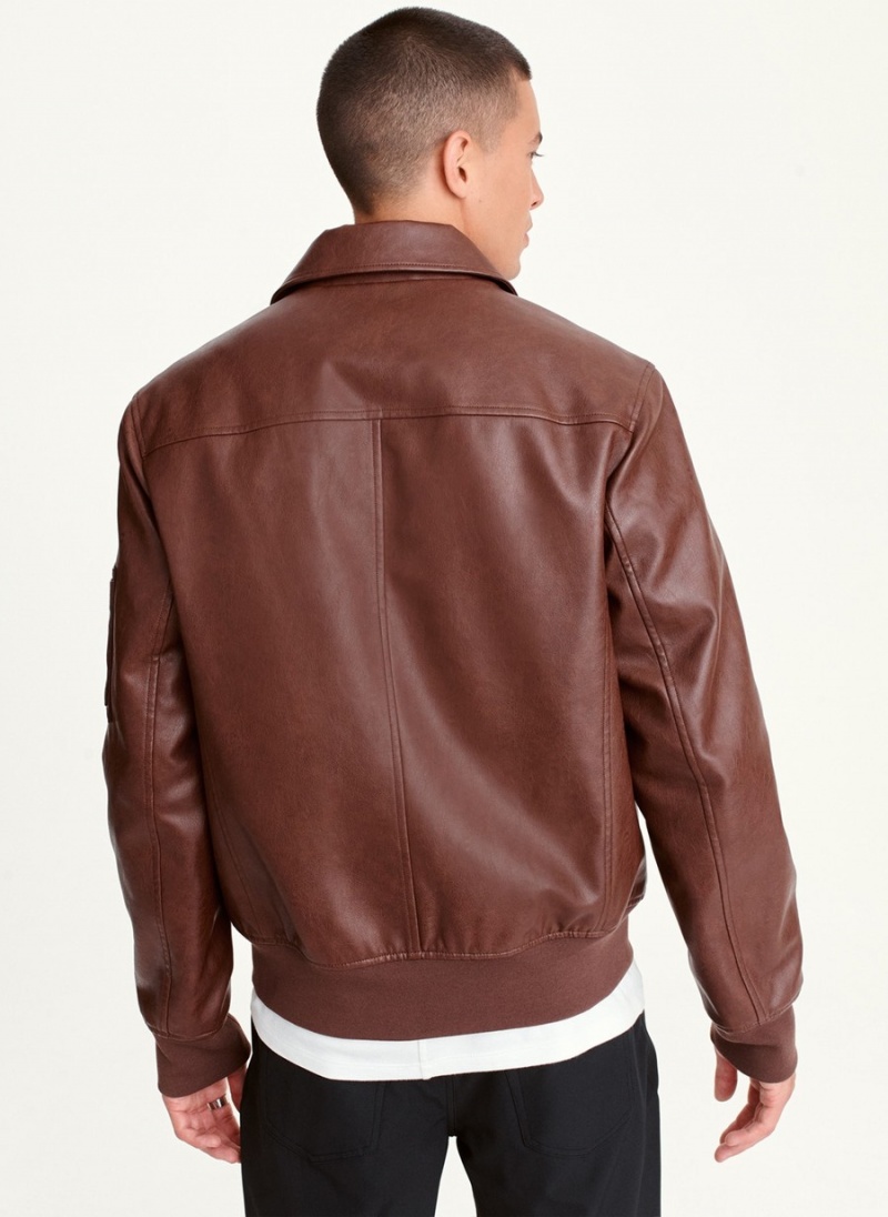 Burgundy Dkny Faux Soft Lamb Bomber Men's Jackets | P5203883