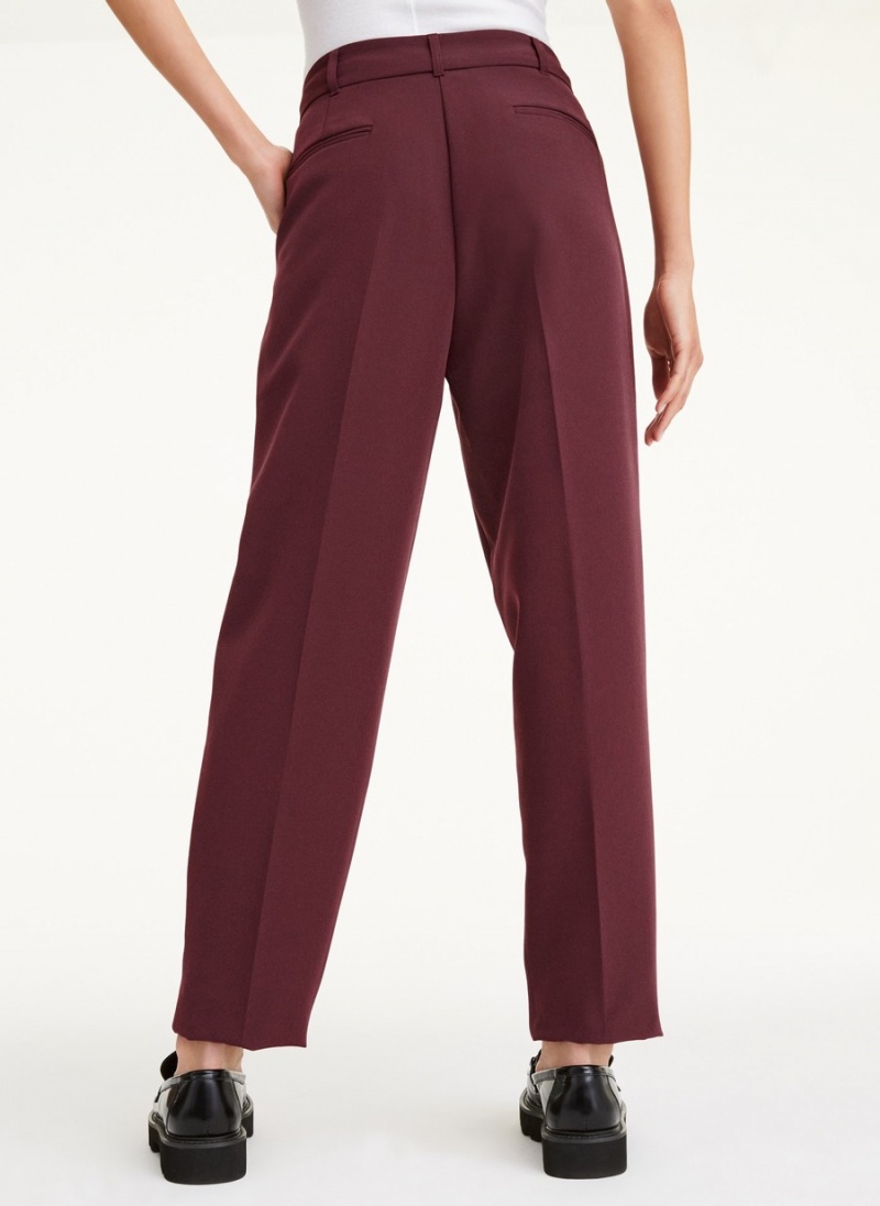 Burgundy Dkny High Rise Pleat Rolled Cuff Women's Pants | V4814554