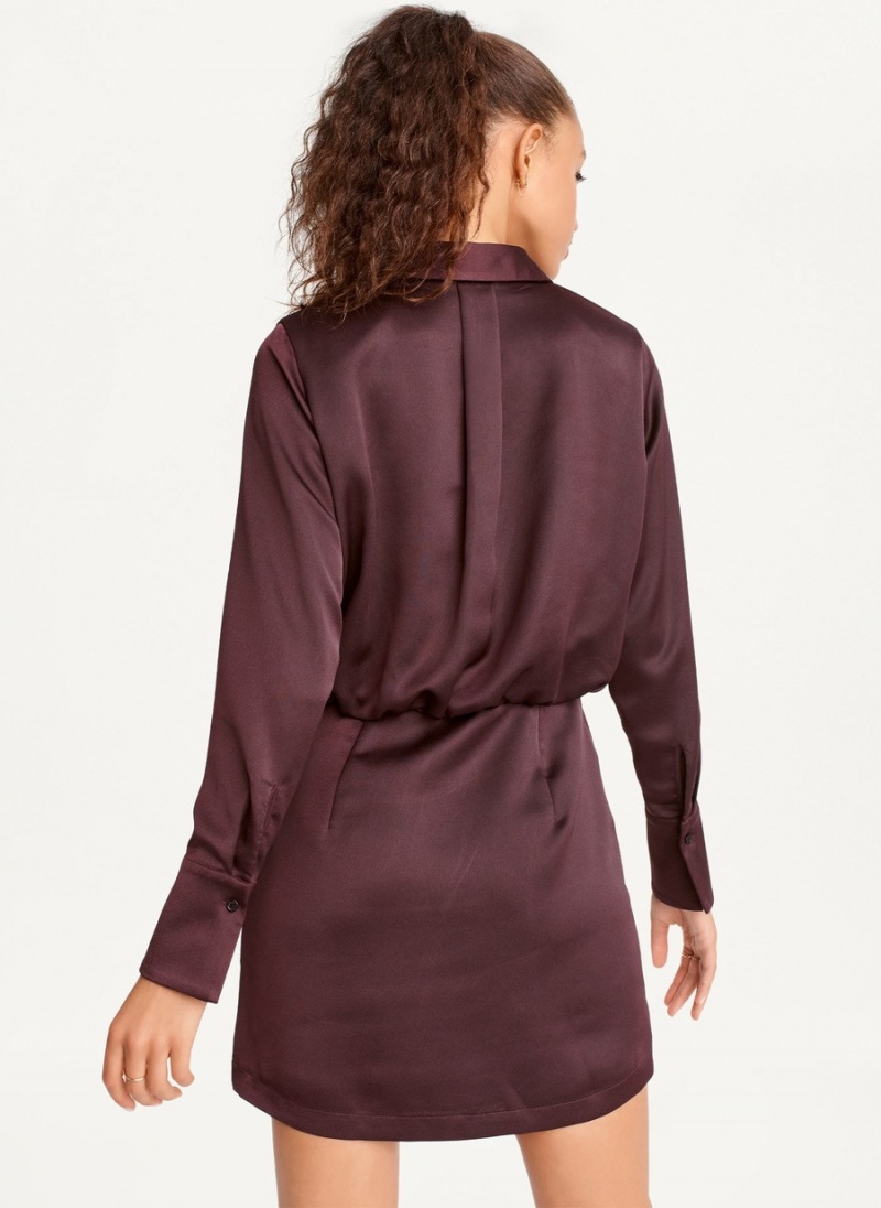 Burgundy Dkny Long Sleeve Mini Women's Dress | T8747719