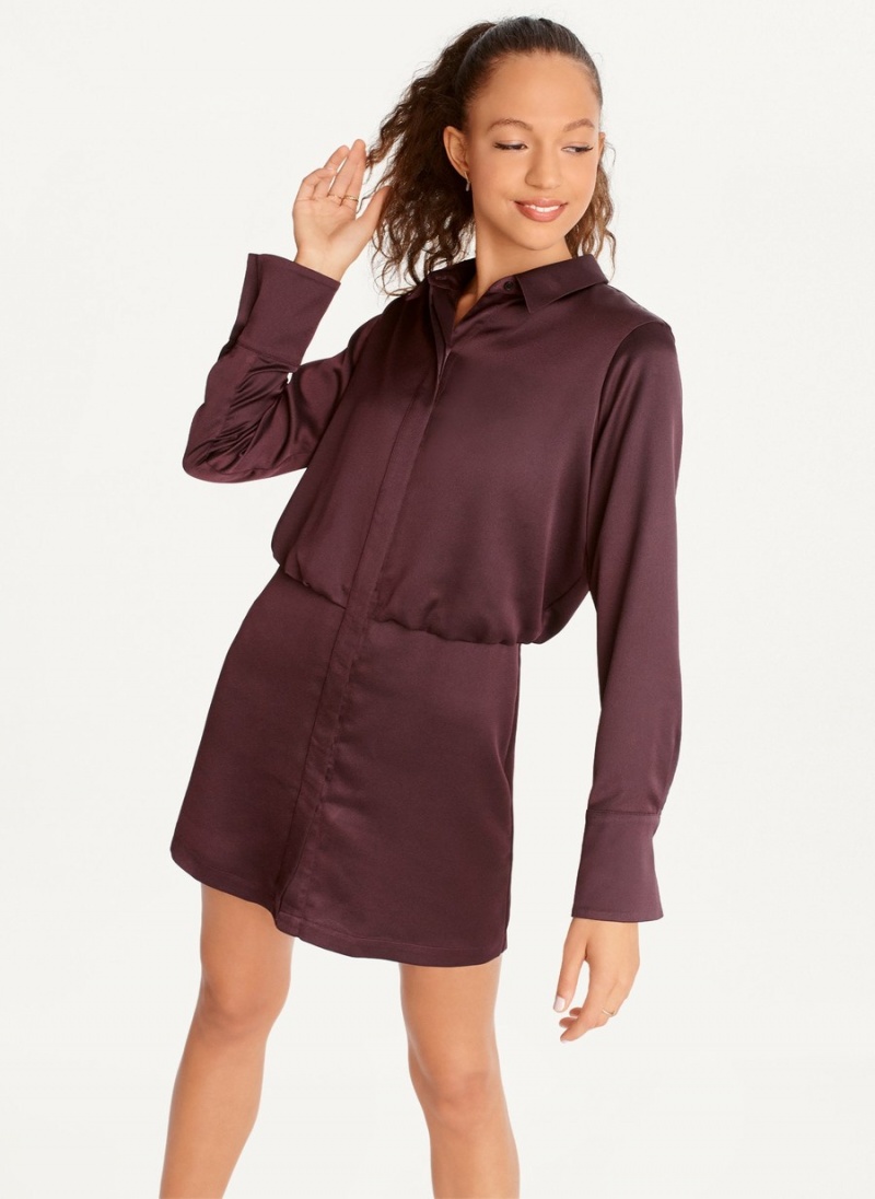 Burgundy Dkny Long Sleeve Mini Women's Dress | T8747719