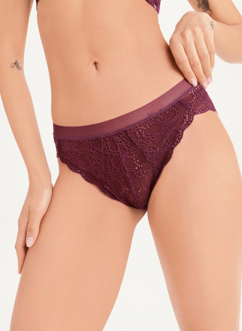 Burgundy Dkny Superior Lace Brazilian Women's Bikinis | I6161918