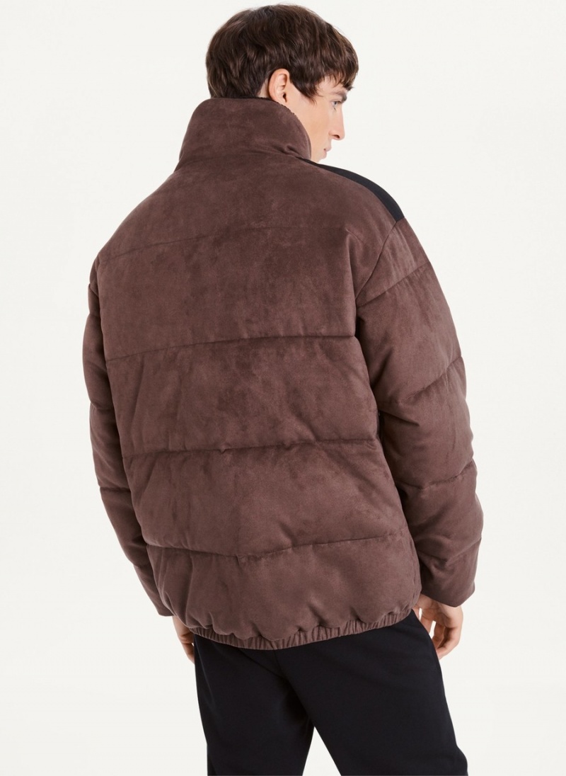 Chocolate Dkny Long Sleeve Faux Suede Men's Puffer Jacket | E3843924