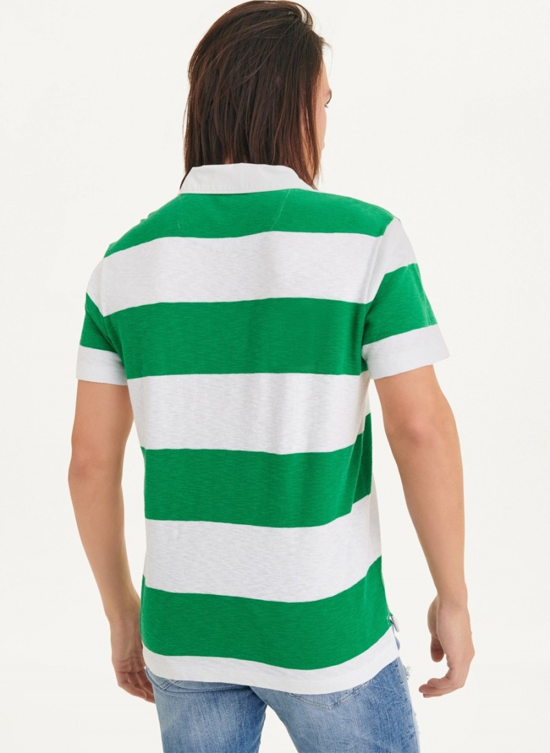 Green Dkny Rugby Stripe Men's Polo Shirts | E9040951