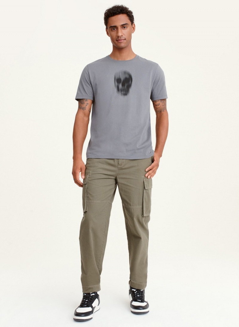 Grey Dkny Blurry Skull Men's T Shirts | P2645288