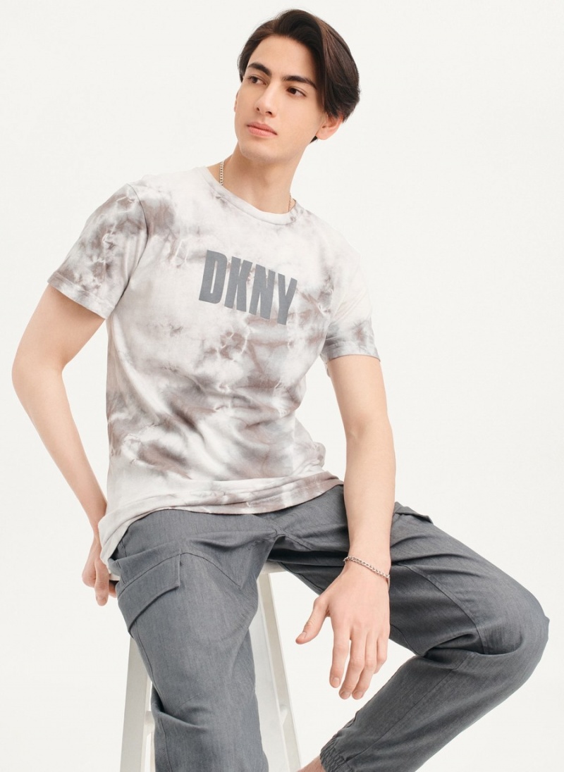 Grey Dkny Cloud Wash Logo Men's T Shirts | C3029764