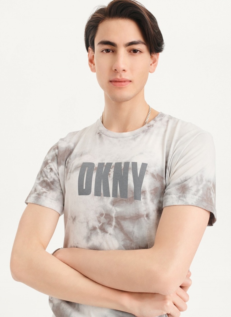 Grey Dkny Cloud Wash Logo Men's T Shirts | C3029764