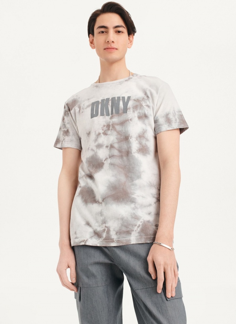 Grey Dkny Cloud Wash Logo Men\'s T Shirts | C3029764