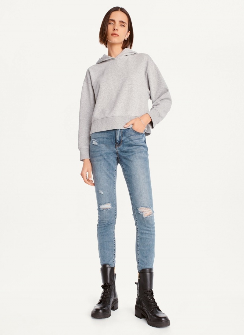 Grey Dkny Cropped Boyfriend Women\'s Hoodie | E4251277